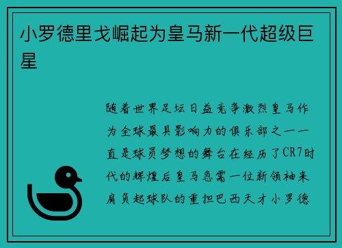 小罗德里戈崛起为皇马新一代超级巨星